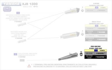 ARROW / アロー YAMAHA XJR 1300 '09/16 eマークニクロム DARK PRO-RACING サイレンサー + ステンレス エンドキャップ オリジナルコレクター用 | 71844PRN