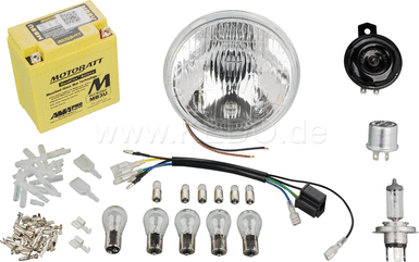 Kedo Powerdynamo Extension Kit H4 incl Reflector adapter loom, AGM battery, bulbs, horn and small parts | 31304