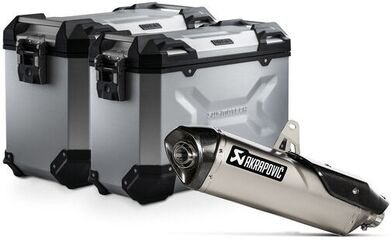 SW Motech TRAX ADV aluminum case system + Akrapovic. Silver. 45/37 l. Triumph Tiger 900 (19-23). | KFT.11.953.72002/S