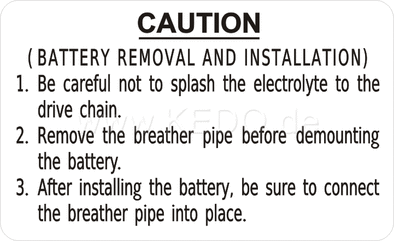 Kedo Indicating Label 'Battery Removal and Installation), transparent background, black lettering, inside LH side cover, size 61x37mm with protection movie | 21289S