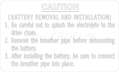 Kedo Indicating Label 'Battery Removal and Installation), transparent background, white lettering, inside LH side cover, size 61x37mm with protection movie | 21289W