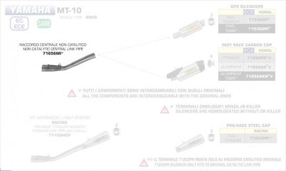 ARROW / アロー YAMAHA MT-10 '16 2:1 STAINLESS STEAL リンクパイプ + NO キャタライザー オリジナルサイレンサー用 + INDY-RACE + GP2 サイレンサー | 71656MI