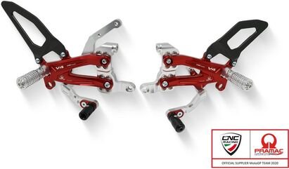 CNC Racing / シーエヌシーレーシング Adjustable rearsets Ducati Streetfighter V4 Carbon - Pramac Racing Limited Edition, Silver/Red | PE410RPR