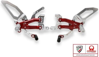 CNC Racing / シーエヌシーレーシング Adjustable rear sets Ducati Panigale V4 series for V4, V4 S and V4 Speciale - Pramac Racing limited Edition, Silver/Red | PE406PR