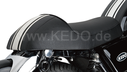 Kedo Seat 'Classic Racer', Black with White Stripes and Black Piping, including rear brackets. | 40562