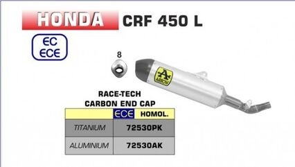 ARROW / アロー HONDA CRF 450L '19 eマーク認証 RACE TECH チタン サイレンサー カーボンエンドキャップ付 + + ウェルデッド リンクパイプ | 72530PK