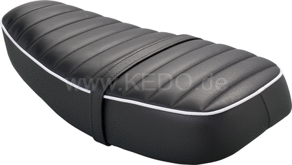 Kedo Seat 'Ultra Classic', ribbed black cover, white piping, ready-to-mount, including rear bracket 27153, length 55cm, incl passenger seat strap.. | 40805