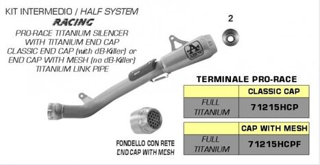 Arrow / アローストリートハーフシステムレース - プロレースチタンサイレンサー +チタンリンクパイプ - メッシュ付きエンドキャップ、エンドキャップチタン | 71215HCPF