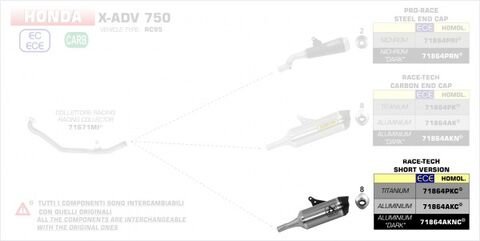 ARROW / アロー HONDA X-ADV eマーク認証 アルミニウムダーク RACE-TECH サイレンサー ウェルデッドリンクパイプ付 + カーボン エンドキャップ | 71864AKNC