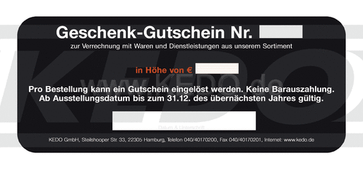 Kedo Gift Voucher (please write requested amount in euros into the quantity field, Shipped as DHL Parcel) | GUTSCHEIN