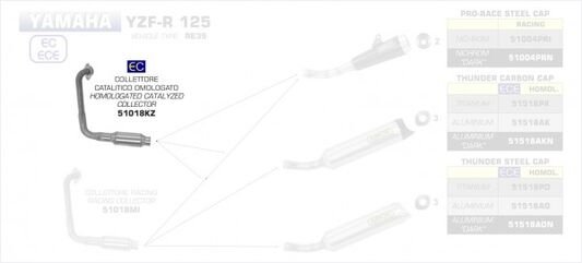 ARROW / アロー YAMAHA YZF-R125 '19 eマーク認証 ステンレスコレクター キャタライザー付 | 51018KZ
