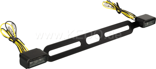 Kedo Cube-Style Indicator Bracket Stainless Steel incl Indicator, tinted, 'e' approved for mounting with 180mm wide Euro numberplate | 41365