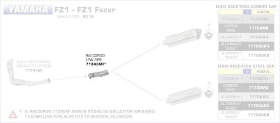 ARROW / アロー YAMAHA FZ1/FZ1 FAZER '06-10 ステンレスミッドパイプ ARROW コレクター用 | 71343MI