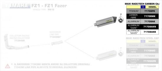 ARROW / アロー YAMAHA FZ1/FZ1 FAZER '06-10 カーボン eマーク認証 サイレンサー カーボンエンドキャップ付 | 71708MK