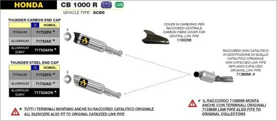 ARROW / アロー HONDA CB 1000 R '08 eマーク認証 アルミニウム RACE-TECH サイレンサー + ミッドパイプ カーボンエンドキャップ付 | 71732AK