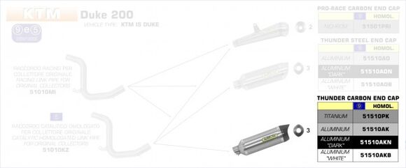 ARROW / アロー KTM DUKE 125 '11 eマーク認証 アルミダークサンダー サイレンサー カーボンエンドキャップ付 アロー ミッドパイプ | 51510AKN