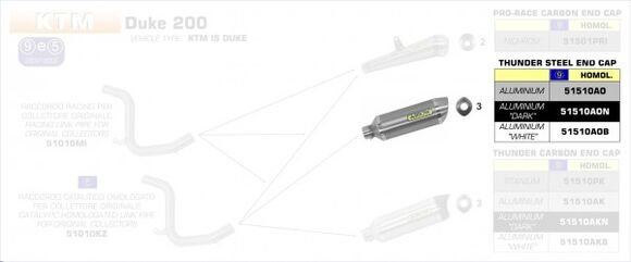 ARROW / アロー KTM DUKE 125 '11 eマーク認証 アルミニウムサンダー サイレンサー アロー ミッドパイプ | 51510AO
