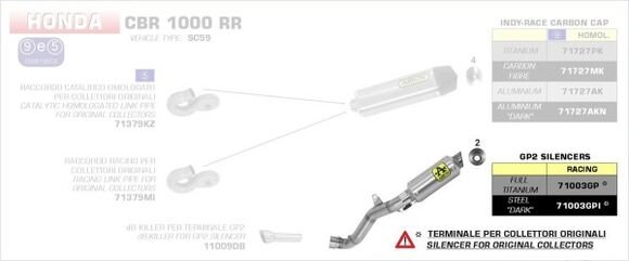ARROW / アロー HONDA CBR 1000 RR '08/13 GP2 スチールダーク サイレンサー + リンクパイプ アローコレクター用 | 71003GPI