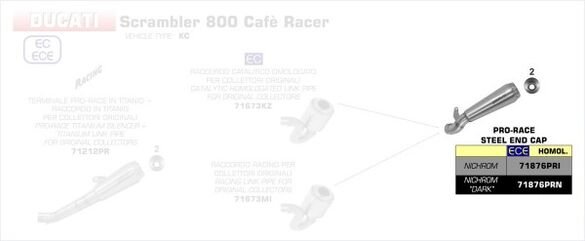 ARROW / アロー DUCATI スクランブラー 800 CLASSIC-CAFE ' RACER eマーク認証 PRO-RACE ニクロム サイレンサー ARROWリンクパイプ用 | 71876PRI