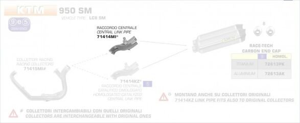 ARROW / アロー KTM 950 SM '06/09 ステンレス 1:2 ミッドパイプ | 71414MI