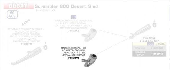 ARROW / アロー DUCATI スクランブラー DESERT SLED '17 ステンレス リンクパイプ + オリジナルコレクター | 71673MI