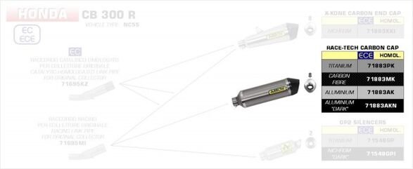 ARROW / アロー HONDA CB 300 R '18 eマーク認証 アルミニウムダーク RACE-TECH サイレンサー カーボンエンドキャップ付 ARROWリンクパイプ用 | 71883AKN