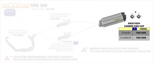 ARROW / アロー KTM 950 SM '06/09 アルミニウム eマーク認証 L&R サイレンサー カーボンエンドキャップ付 | 72613AK