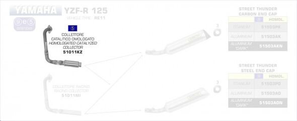 ARROW / アロー YAMAHA YZF-R 125 2014-16 Eマーク キャタライザー ステンレスコレクター ARROW サイレンサー用 l 51011KZ