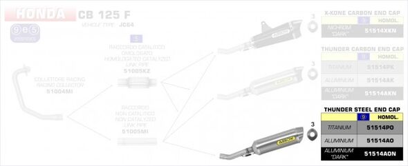 ARROW / アロー HONDACB125F '15/16 eマークTHUNDER DARK アルミサイレンサー+スチール リンクパイプ アロー コレクター + リンクパイプ | 51514AON