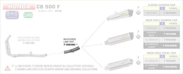 ARROW / アロー HONDA CB 500 F '13/CBR 500 '13 スチール リンクパイプ FOR RACE-TECH+X-KONE サイレンサー オリジナル / Arrowコレクター用 | 71480MI
