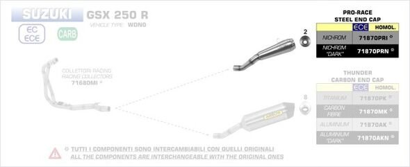 ARROW / アロー SUZUKI GSX 250 R '17 eマーク認証 ニクロム PRO RACE サイレンサー ウェルデッドリンクパイプ付 オリジナル / Arrowコレクター用 | 71870PRI