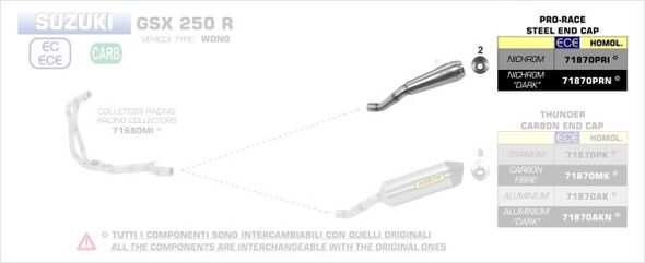 ARROW / アロー SUZUKI GSX 250 R '17 eマーク認証 ニクロム PRO RACE サイレンサー ウェルデッドリンクパイプ付 オリジナル / Arrowコレクター用 | 71870PRI