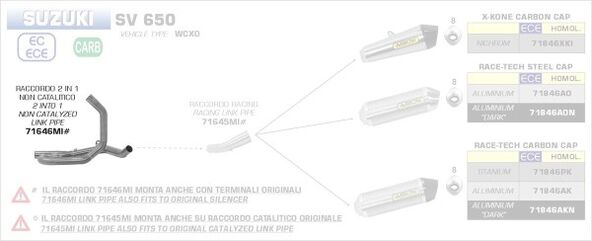 ARROW / アロー SUZUKI SV 650 '16 2:1 ステンレス NO KAT リンクパイプ オリジナルサイレンサー用 + ARROW / アロー リンクパイプ + サイレンサー | 71646MI