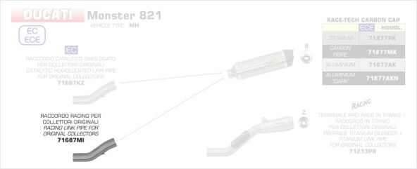 ARROW / アロー DUCATI MOSTER 821 '18 ステンレス リンクパイプ FOR RACE-TECH サイレンサー + オリジナルコレクター | 71687MI