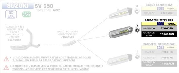 ARROW / アロー SUZUKI SV 650 '16 eマーク認証 アルミニウム RACE-TECH サイレンサー ARROWリンクパイプ用 | 71846AON