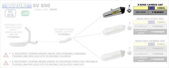 ARROW / アロー SUZUKI SV 650 '16 eマーク認証 ニクロム X-KONE サイレンサー カーボンエンドキャップ付 ARROWリンクパイプ用 | 71846XKI