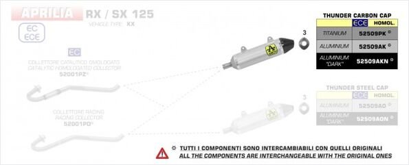 ARROW / アロー UM DSR 125 EX '18 eマーク認証 アルミダークサンダー サイレンサー カーボンエンドキャップ+ウェルデッドリンクパイプ付 | 52509AKN