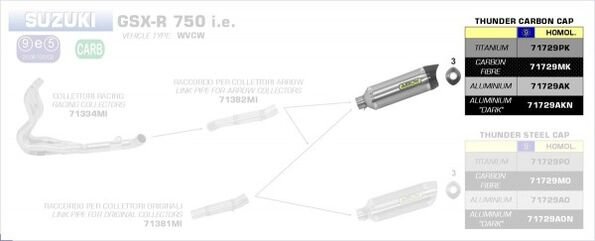 ARROW / アロー SUZUKI GSX-R 600/750 '08/10 eマーク認証 アルミニウムサンダー サイレンサー カーボンエンドキャップ付 | 71729AK