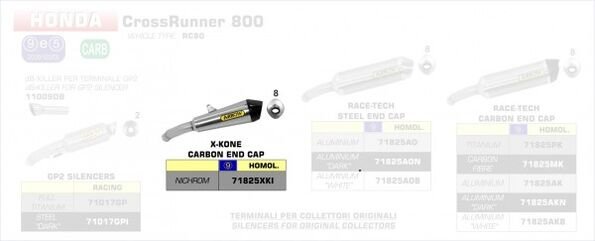 ARROW / アロー HONDA CROSSRUNNER 800 '15 eマーク認証 ニクロム X-KONE サイレンサー カーボンエンドキャップ付 オリジナルコレクター用 | 71825XKI