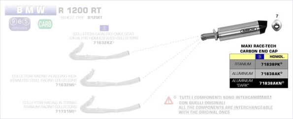 ARROW / アロー BMW R 1200 RT eマーク認証 アルミニウムダーク MAXI RACE-TECH サイレンサー カーボンエンドキャップ付 オリジナル / Arrowコレクター用 | 71838AKN