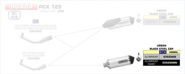 ARROW / アロー HONDA PCX 125 2018 eマーク認証 アルミニウムダーク URBAN サイレンサー ブラックステンレスエンドキャップ アロー コレクター | 53529ANN