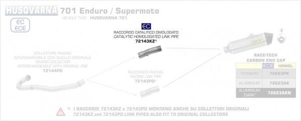 ARROW / アロー ハスクバーナ 701 ENDURO SUPERMOTO '17 eマーク認証 ステンレス リンクパイプ キャタライザー付 | 72143KZ