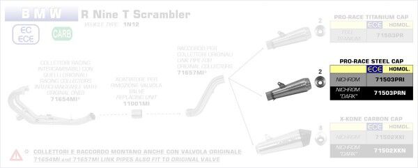 ARROW / アロー BMW R NINE T '14/16 / スクランブラー eマーク ニクロム DARK PRO-RACING サイレンサー ARROWリンクパイプ用 | 71503PRN