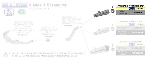 ARROW / アロー BMW R NINE T '17/18 eマーク認証 チタン PRO RACE サイレンサー FOR 71635MI リンクパイプ + オリジナル / ARROW サイレンサー | 71503PR