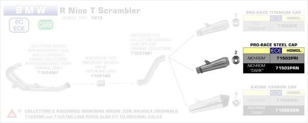 ARROW / アロー BMW R NINE T '14/16 / スクランブラー eマーク ニクロム PRO-RACING サイレンサー ARROWリンクパイプ用 | 71503PRI