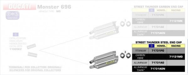 ARROW / アロー DUCATI MONSTER 696 '08-10/1100 '09-10 アルミニウム eマーク認証 RIGHT & LEFT THUNDER DARK LINE サイレンサー | 71731AON