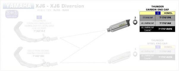 ARROW / アロー YAMAHA XJ6 DIVERSION '09/10 eマーク認証 アルミニウムサンダー サイレンサー カーボンエンドキャップ付 | 71761AK