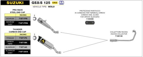 ARROW / アロー SUZUKI GSX-S 125 '17 eマーク認証 アルミニウムサンダー サイレンサー ウェルデッドリンクパイプ付 アローコレクター用 | 71871AK