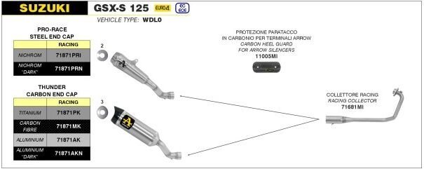 ARROW / アロー SUZUKI GSX-S 125 '17 eマーク認証 ニクロム DARK サンダーサイレンサー ウェルデッドリンクパイプ付 アローコレクター用 | 71871PRN