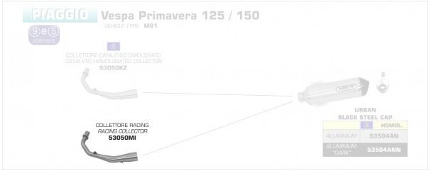 ARROW / アロー PIAGGIO VESPA PRIMAVERA 125/150 2014-2016 スチールコレクター ARROW サイレンサー l 53050MI